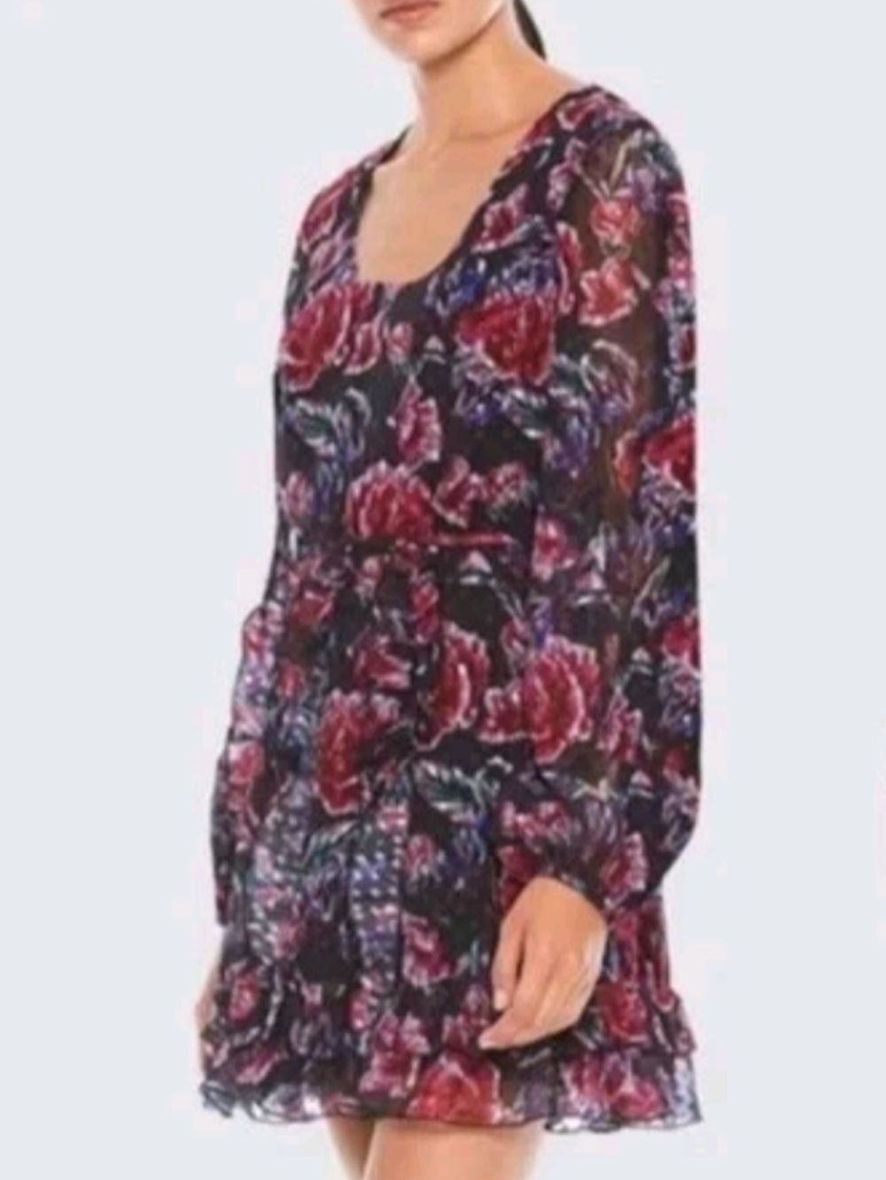 La Maison Talulah Womens Black Red Midnight Rose Ardour Mini Chiffon Dress Small